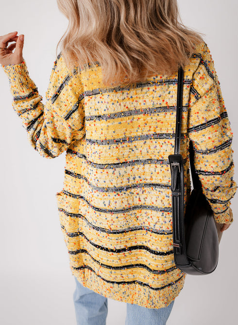Speckled Stripe Open Front Knit Cardigan