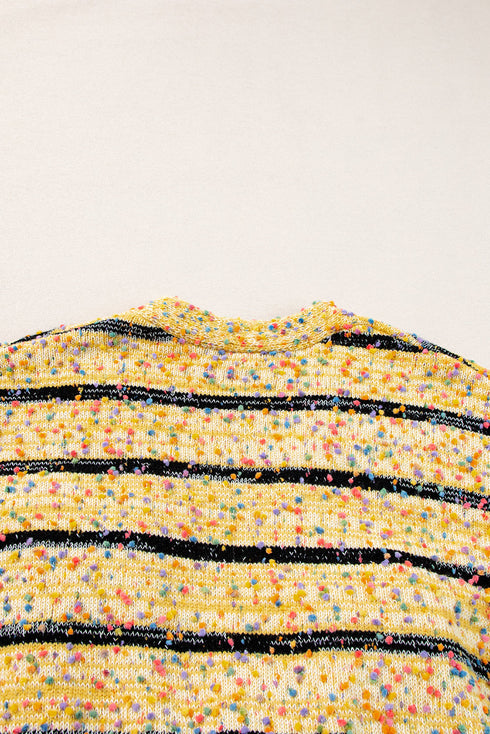 Speckled Stripe Open Front Knit Cardigan