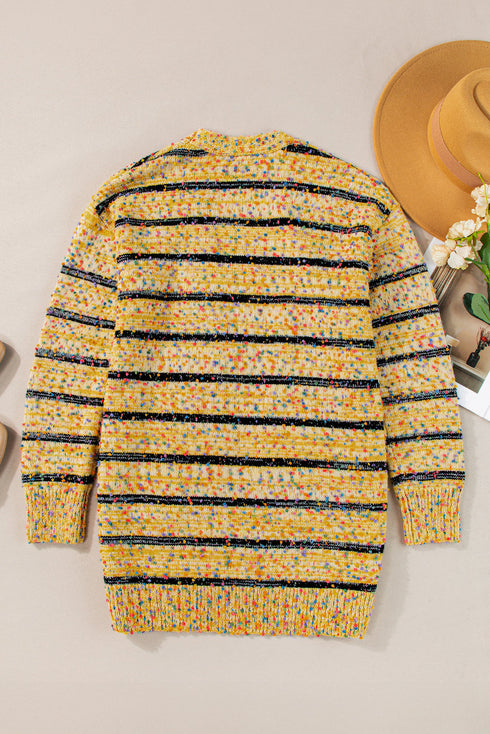 Speckled Stripe Open Front Knit Cardigan