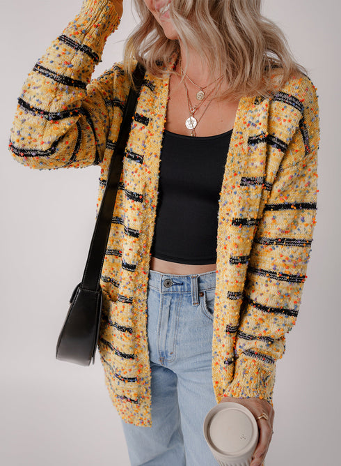 Speckled Stripe Open Front Knit Cardigan