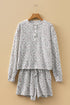 Spiral Ribbed Floral Print Long Sleeve Henley Short Set