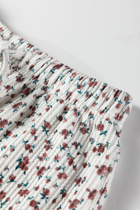 Spiral Ribbed Floral Print Long Sleeve Henley Short Set