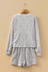 Spiral Ribbed Floral Print Long Sleeve Henley Short Set