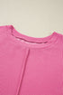 Spiral Ribbed Patchwork Exposed Seam Long Sleeve Top