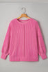 Spiral Ribbed Patchwork Exposed Seam Long Sleeve Top