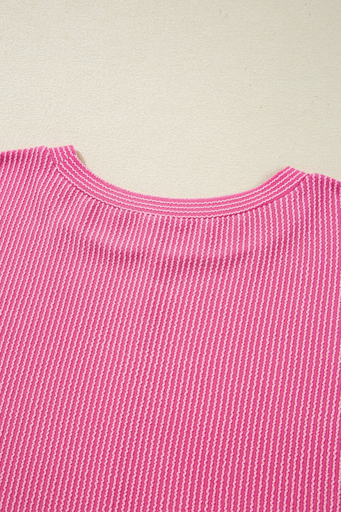 Spiral Ribbed Patchwork Exposed Seam Long Sleeve Top