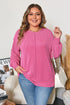 Spiral Ribbed Patchwork Exposed Seam Long Sleeve Top
