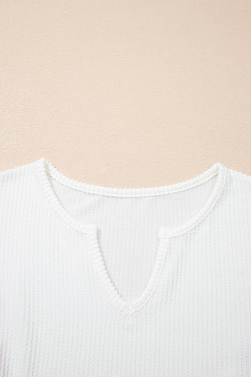 Spiral Ribbed Raw Seam Patchwork Pullover Long Sleeve Top