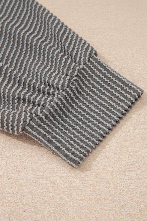 Spiral Ribbed Raw Seam Patchwork Pullover Long Sleeve Top