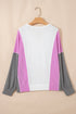 Spiral Ribbed Raw Seam Patchwork Pullover Long Sleeve Top
