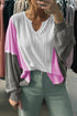 Spiral Ribbed Raw Seam Patchwork Pullover Long Sleeve Top