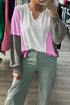 Spiral Ribbed Raw Seam Patchwork Pullover Long Sleeve Top