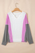 Spiral Ribbed Raw Seam Patchwork Pullover Long Sleeve Top