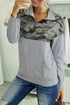 Splice Gray Kangaroo Pocket Zip Collar Sweatshirt
