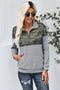 Splice Gray Kangaroo Pocket Zip Collar Sweatshirt