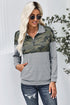 Splice Gray Kangaroo Pocket Zip Collar Sweatshirt