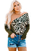 Spliced Animal Print Knit Crewneck Long Sleeve Top
