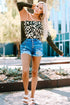 Spliced Animal Print Knit Crewneck Long Sleeve Top
