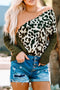 Spliced Animal Print Knit Crewneck Long Sleeve Top