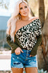 Spliced Animal Print Knit Crewneck Long Sleeve Top