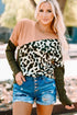 Spliced Animal Print Knit Crewneck Long Sleeve Top
