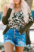 Spliced Animal Print Knit Crewneck Long Sleeve Top