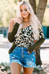 Spliced Animal Print Knit Crewneck Long Sleeve Top