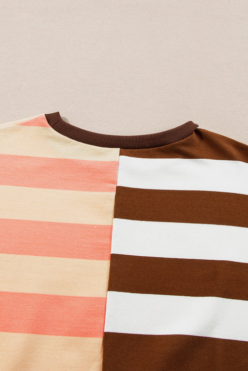 Spliced Mixed Stripe Relaxed Fit Crewneck Sweatshirt