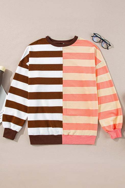 Spliced Mixed Stripe Relaxed Fit Crewneck Sweatshirt