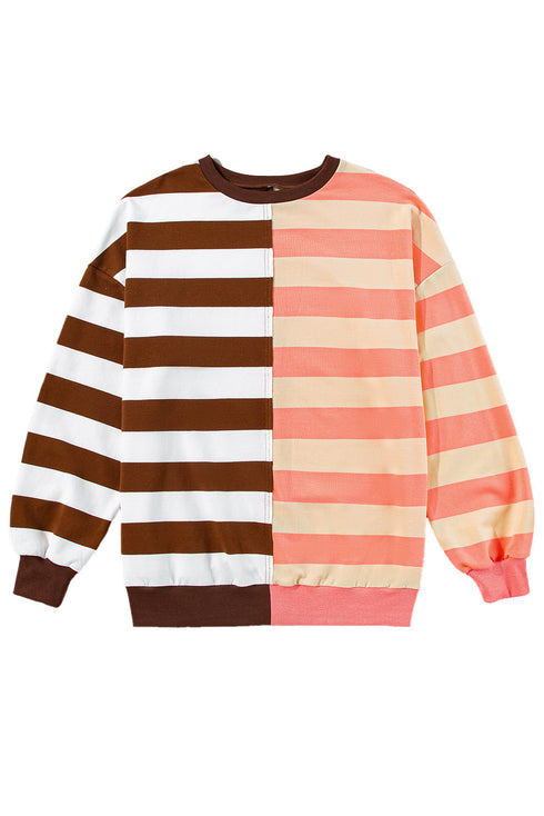 Spliced Mixed Stripe Relaxed Fit Crewneck Sweatshirt