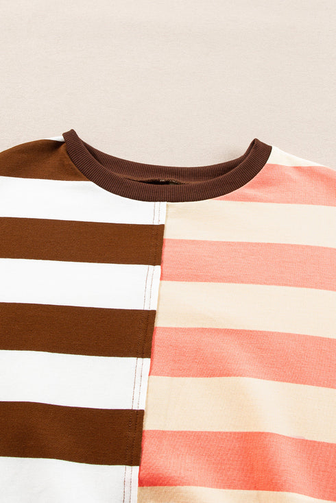 Spliced Mixed Stripe Relaxed Fit Crewneck Sweatshirt