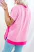 Spliced Panel Patchwork Short Sleeve Button Front Top