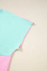 Spliced Panel Patchwork Short Sleeve Button Front Top