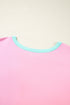 Spliced Panel Patchwork Short Sleeve Button Front Top