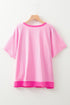 Spliced Panel Patchwork Short Sleeve Button Front Top