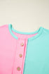 Spliced Panel Patchwork Short Sleeve Button Front Top