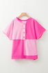 Spliced Panel Patchwork Short Sleeve Button Front Top