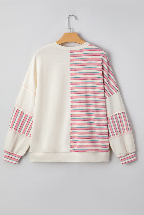 Spliced Pattern Button Front Waffle Knit Top
