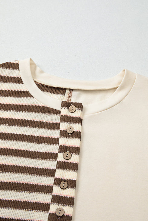 Spliced Pattern Button Front Waffle Knit Top