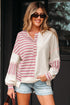 Spliced Pattern Button Front Waffle Knit Top