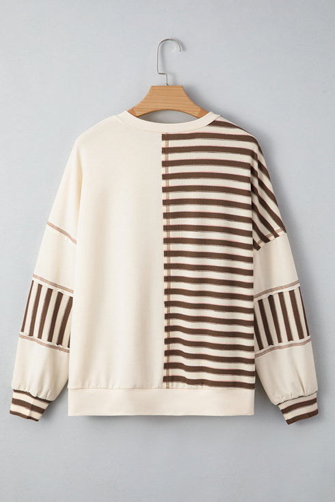 Spliced Pattern Button Front Waffle Knit Top