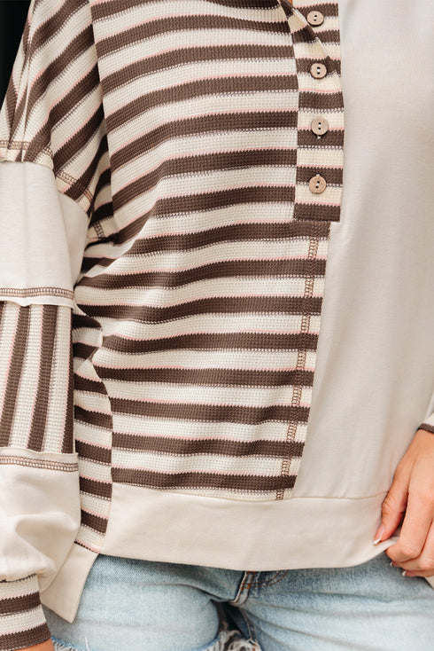 Spliced Pattern Button Front Waffle Knit Top