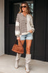 Spliced Pattern Button Front Waffle Knit Top
