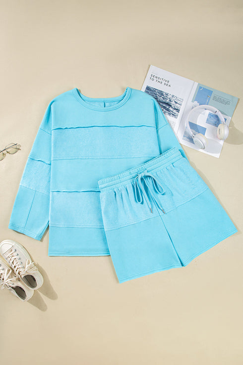 Spliced Raw Hem Pullover Shorts Plus Size Loungewear