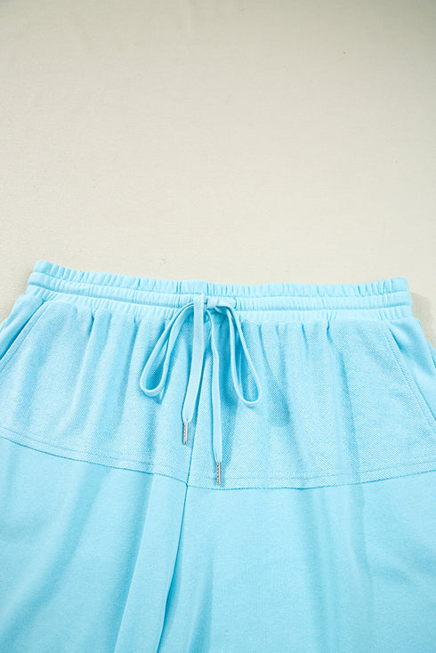 Spliced Raw Hem Pullover Shorts Plus Size Loungewear