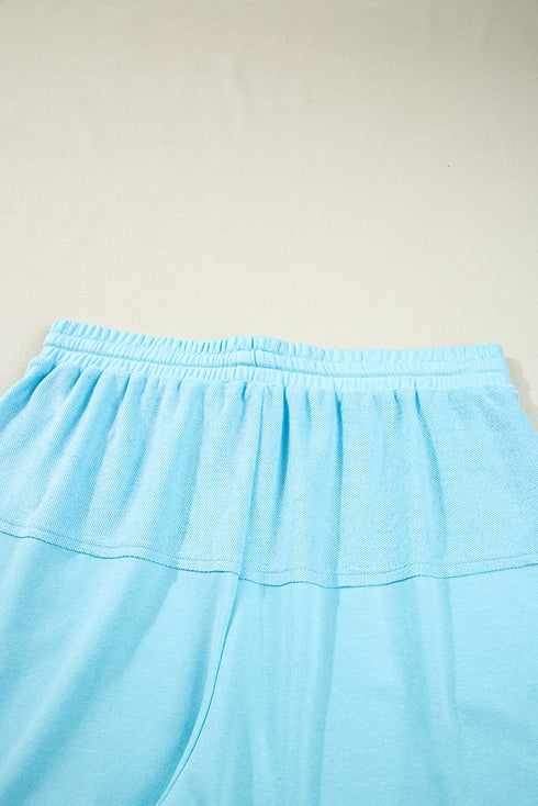 Spliced Raw Hem Pullover Shorts Plus Size Loungewear