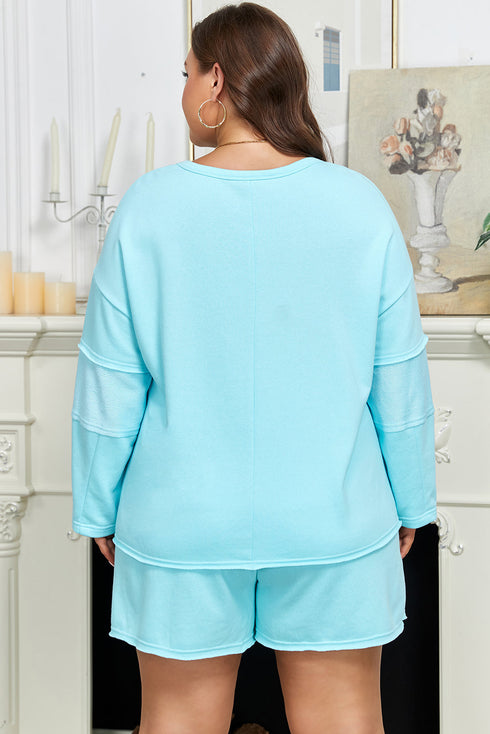 Spliced Raw Hem Pullover Shorts Plus Size Loungewear