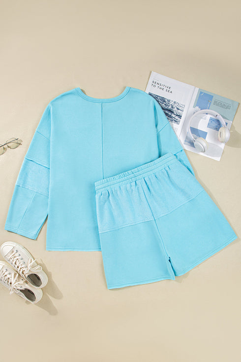 Spliced Raw Hem Pullover Shorts Plus Size Loungewear