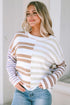Spliced Stripe Textured Knit Crew Neck Sweater