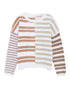 Spliced Stripe Textured Knit Crew Neck Sweater